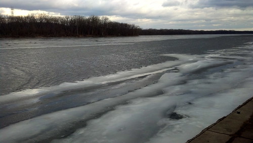 frozen Mississippi from Winona's waterfront, looking south